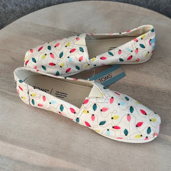 TOMS Womens Shoes Belmont Size 7.5 Natural Tree Lights Christmas Holiday New - Picture 6 of 13